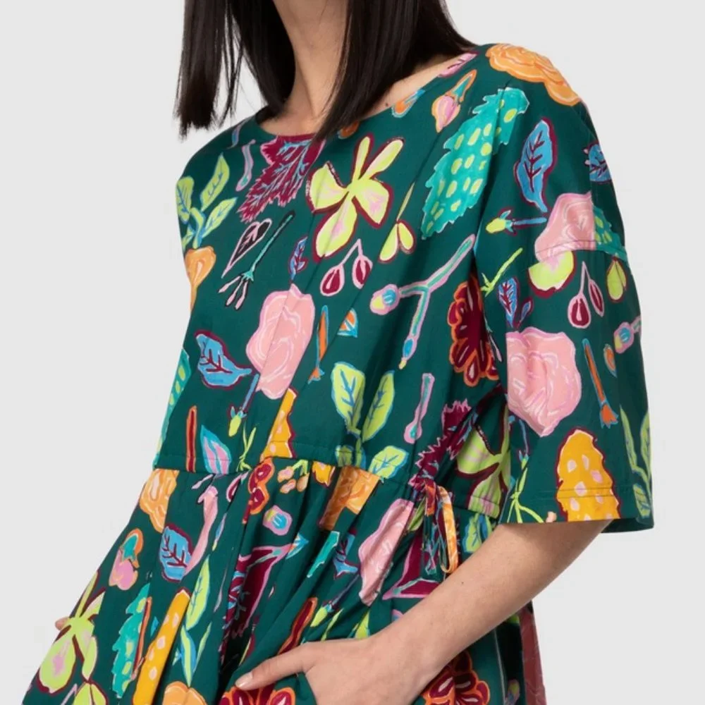 Gorman Pitches Petal Dress Dark Green Print Size M. Comfortably fits size 12 - 1 - Picture 5 of 15